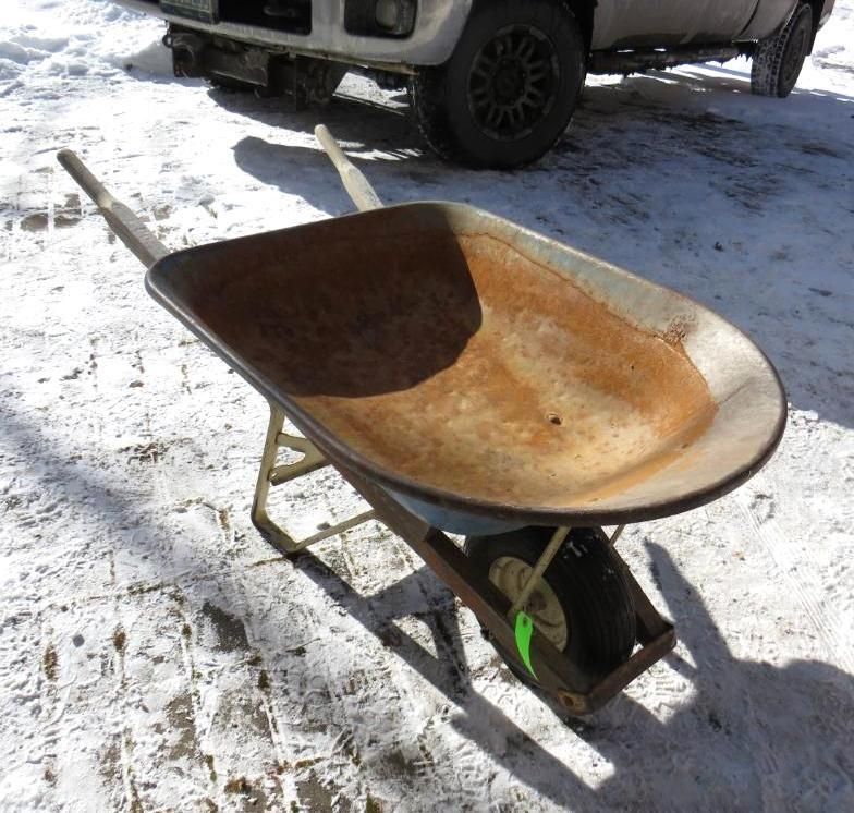 Metal wheelbarrow.