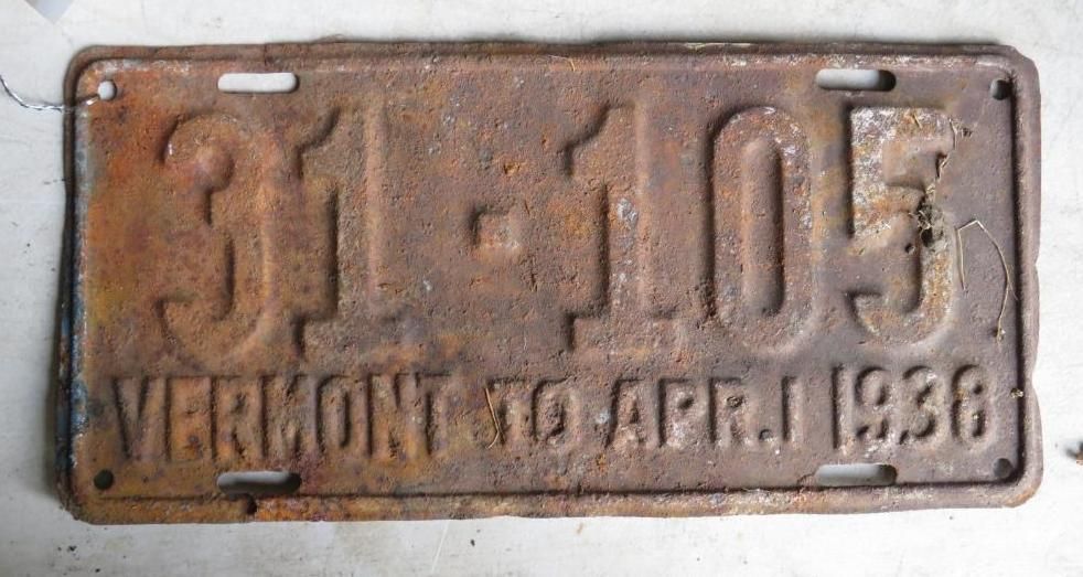 Vermont license plate from April 1936; reads
