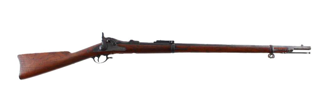 A brown rifle with a dark metal finish, against a white background.