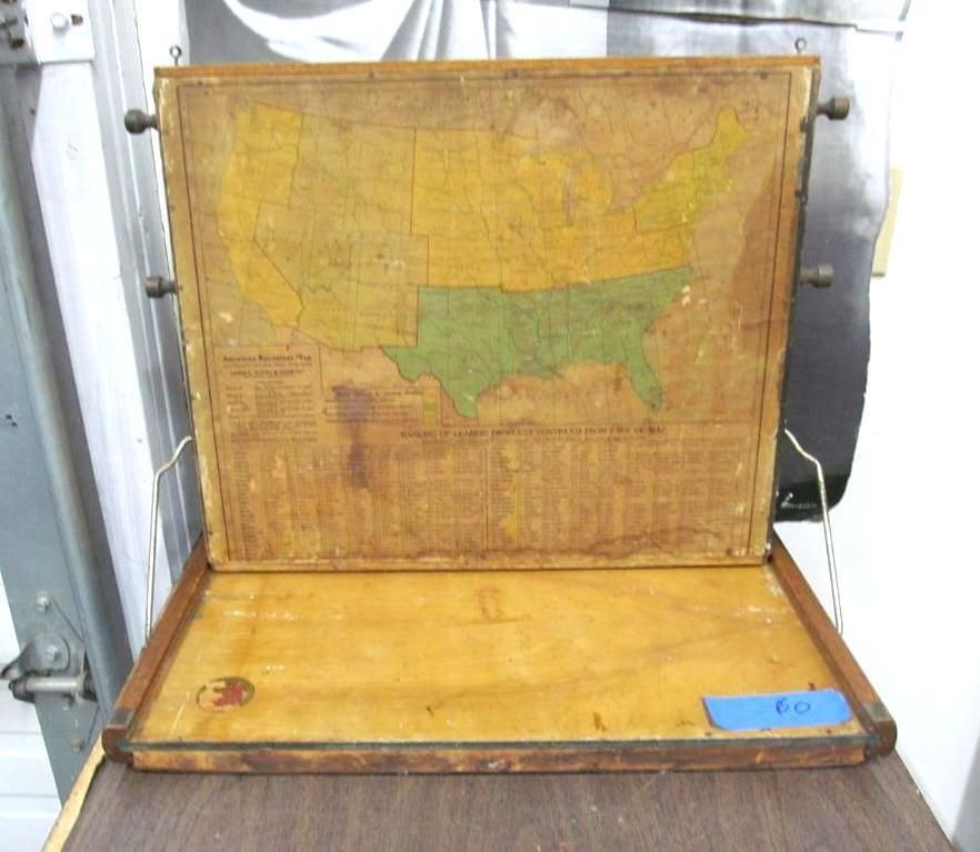 Antique map of the United States, in a wooden frame. The southern states are green.