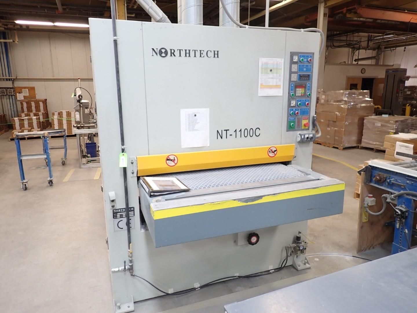 Large gray Northtech NT-1100C sander machine in a factory.