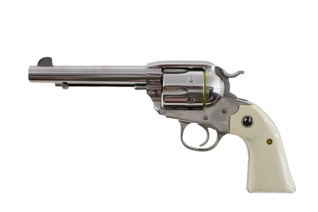 Silver and ivory Ruger revolver.