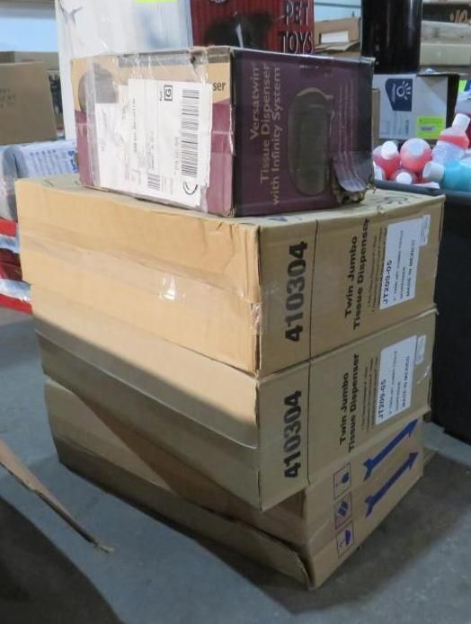 Stack of cardboard boxes, with one labeled