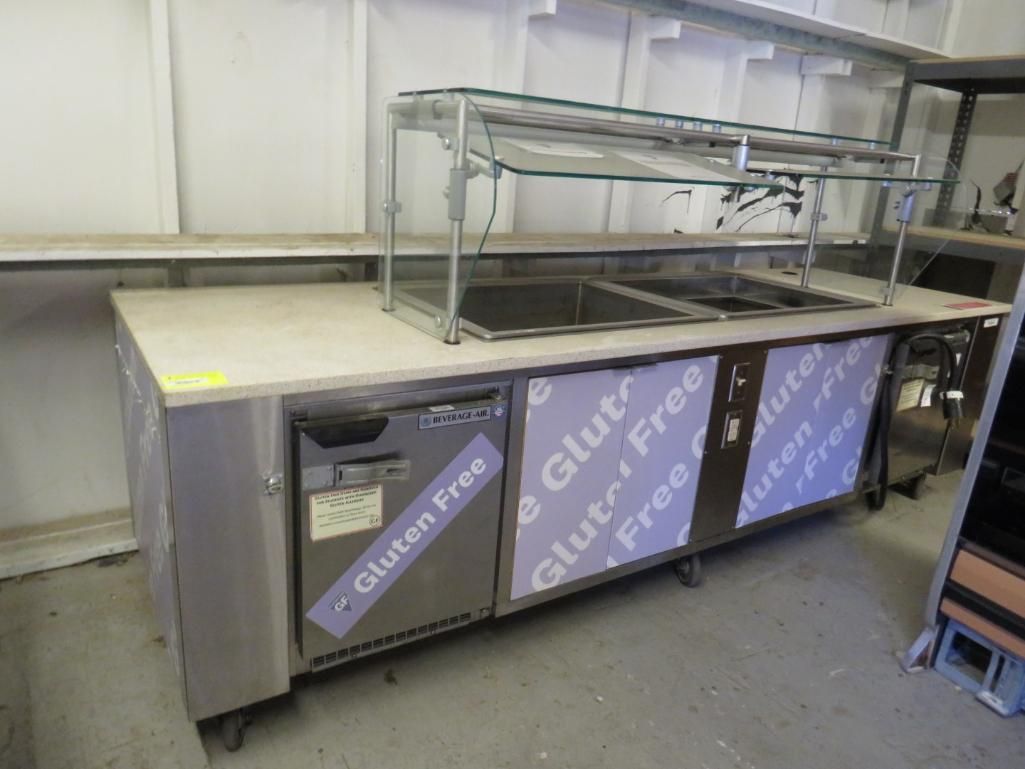 Stainless steel buffet with sneeze guard and