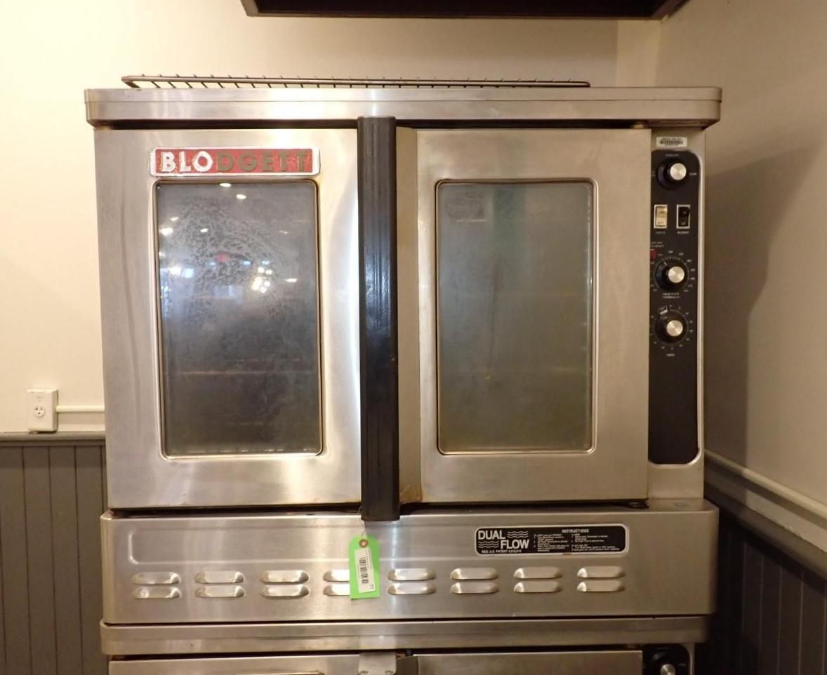 Commercial Blodgett oven with two doors, stainless steel. Controls on the right side.
