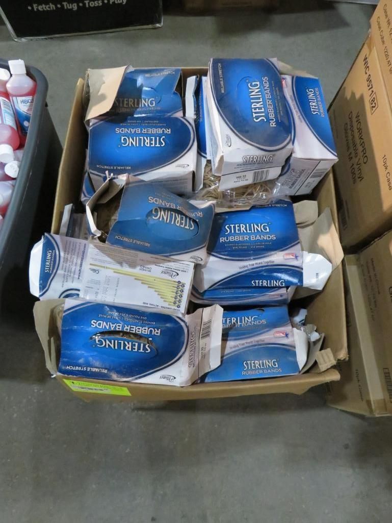 Cardboard box filled with blue and white
