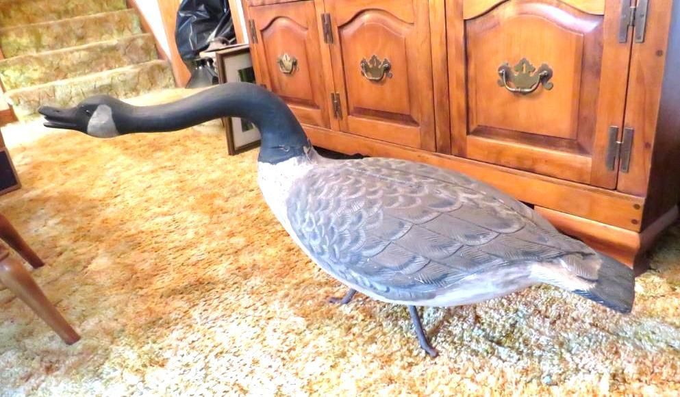 Decoy goose, black head and neck, gray body.