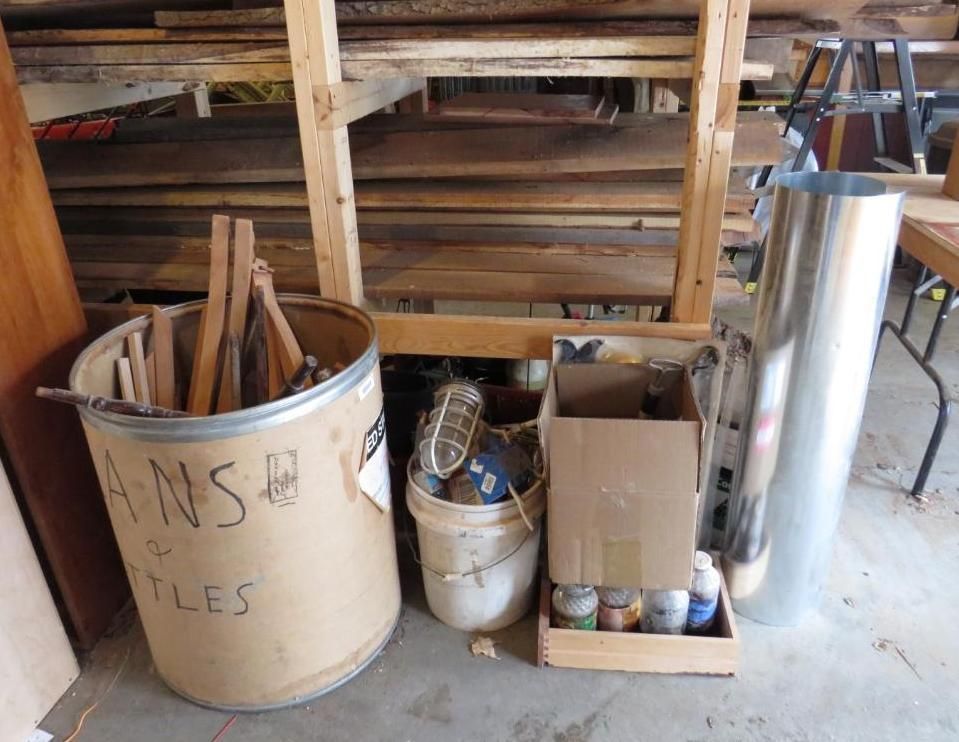 A storage area with various items.