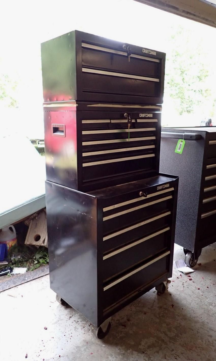 Black tool chest stack on wheels.