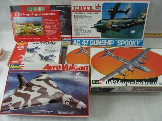 Several vintage model airplane boxes. Including an Avro Vulcan and a B-29 Superfortress.