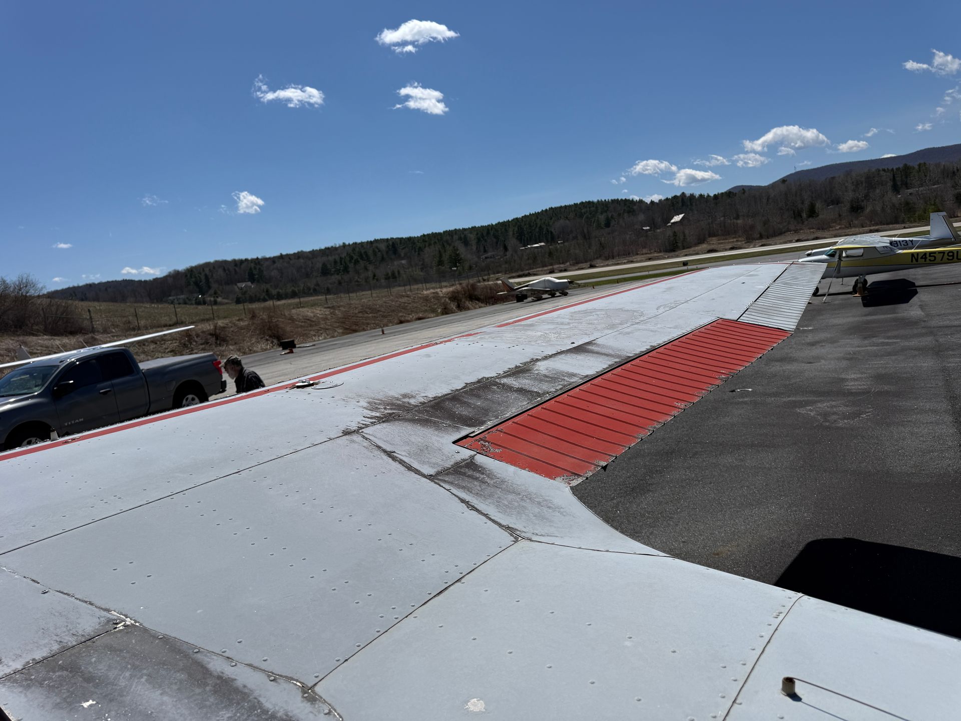 Red-and-white striped aircraft