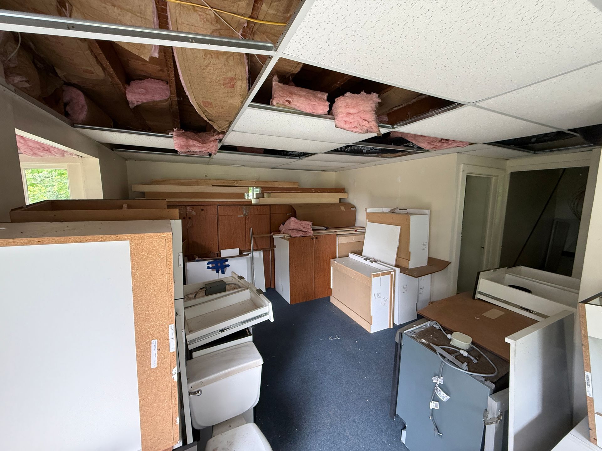office with ceiling tiles and equipment