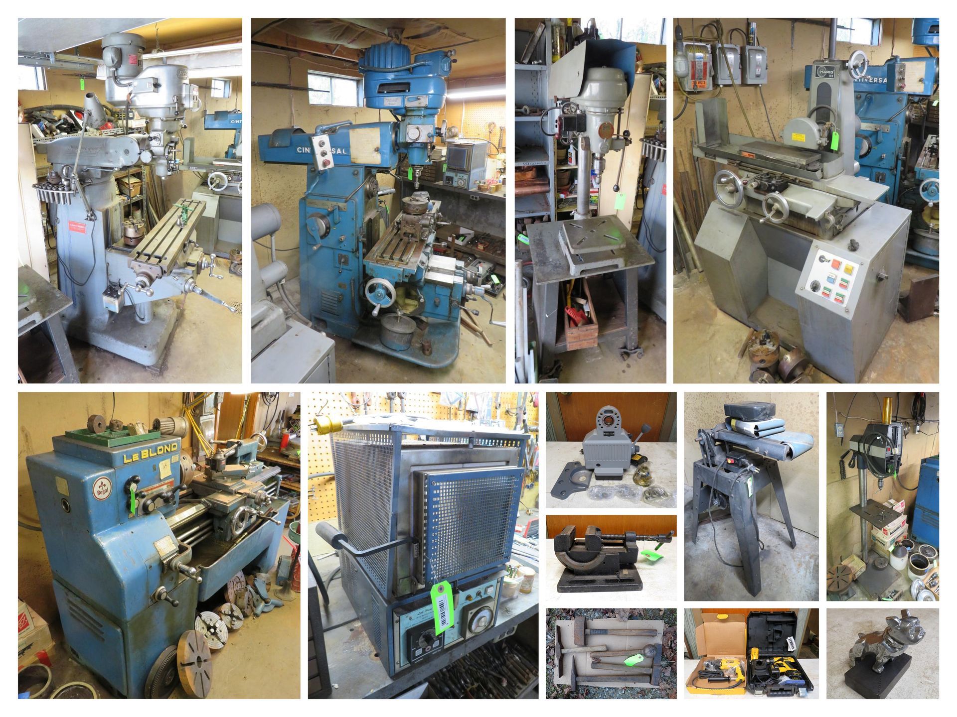 Rows of industrial machines, including lathes, mills, and grinders.
