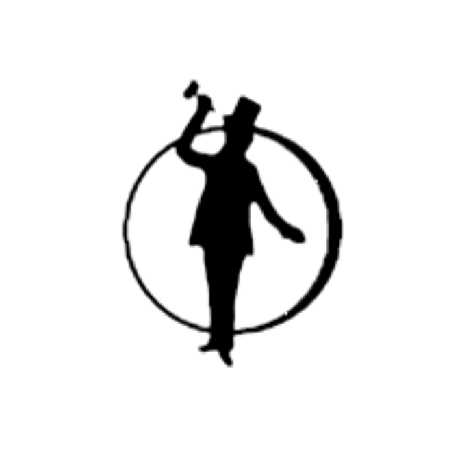 Silhouette of a man in a top hat blowing a gavel, inside a circle. The Thomas Hirchak Company Logo.