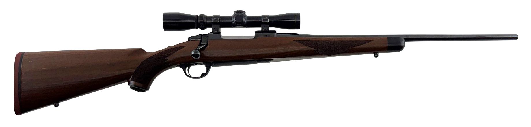 Black hunting rifle with scope on a white background