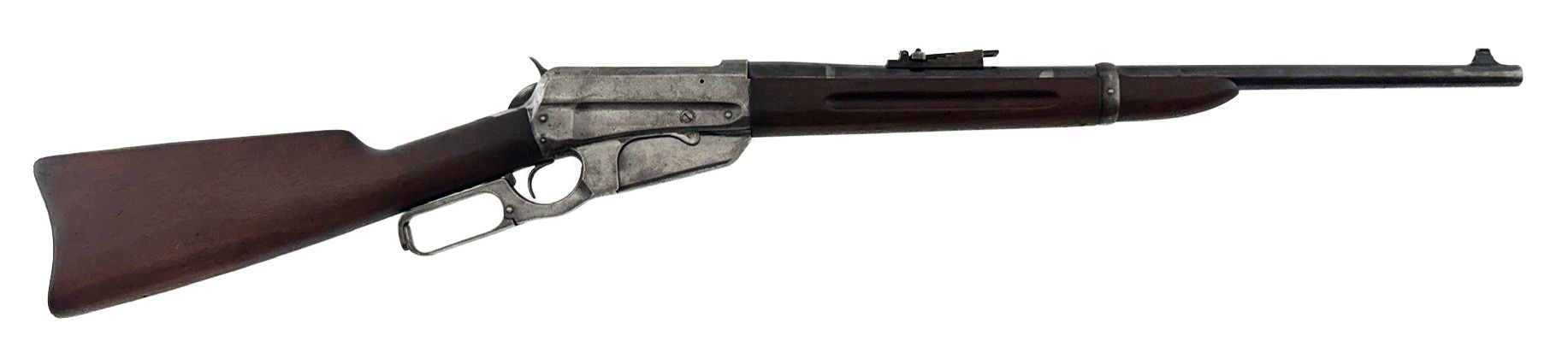 Single-shot rifle with wooden stock and long barrel, shown in side view on a white background