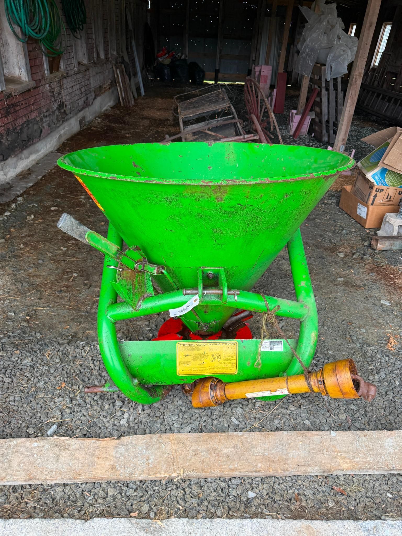 Bright green wheelbarrow