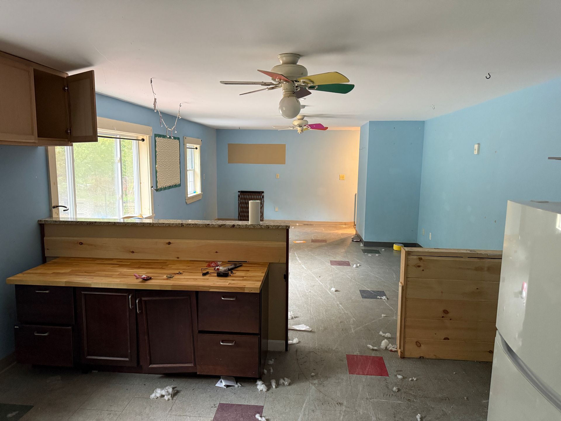 Empty kitchen with blue walls
