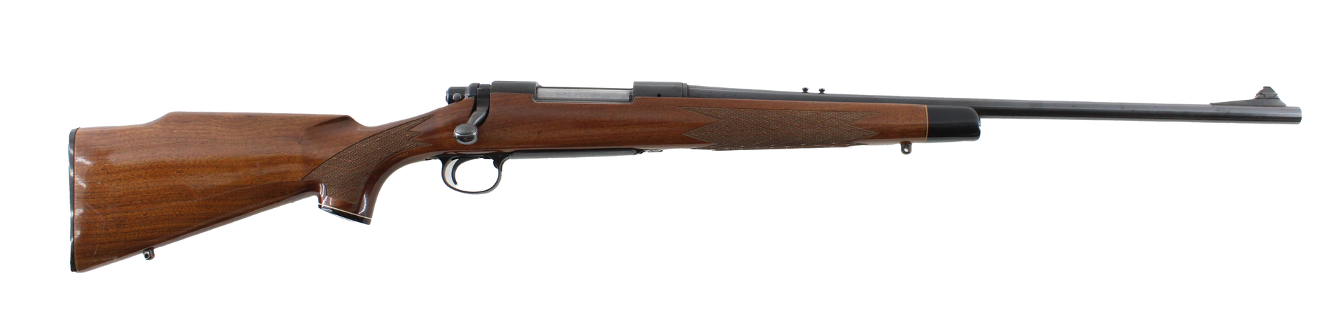 A rifle with a wooden stock, barrel, and trigger.