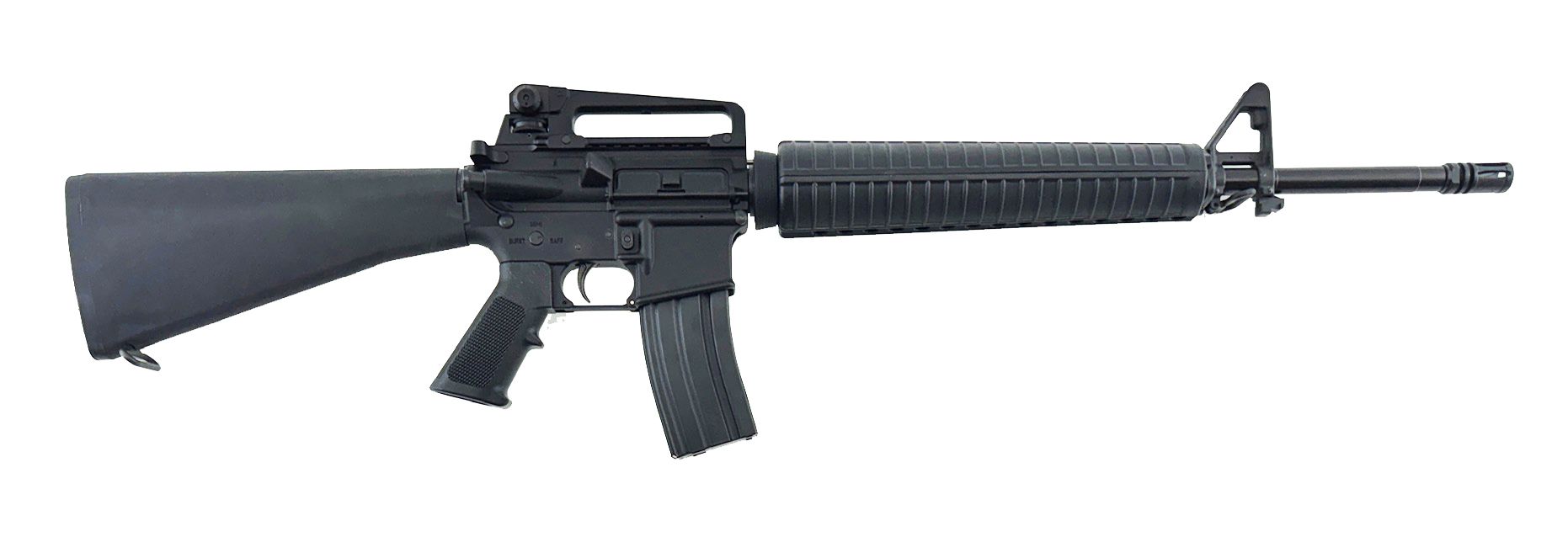 Black M16 rifle on a white background.