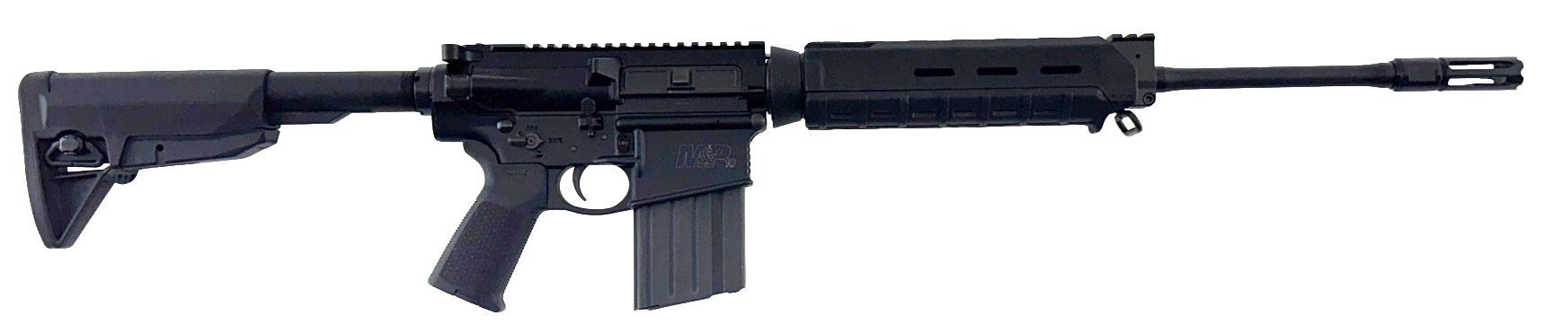 Black rifle on a white background.