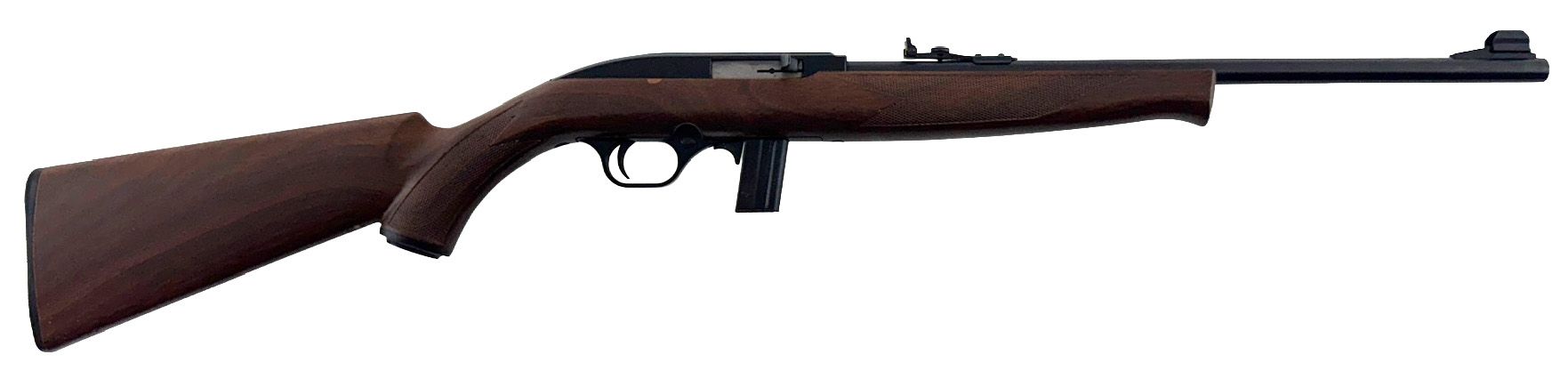A brown wooden rifle on a white background.