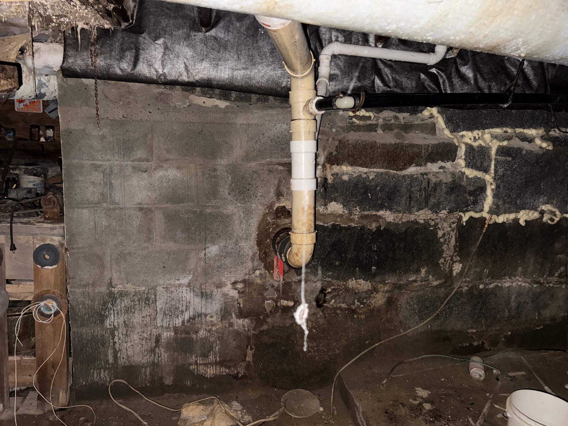 Basement wall with exposed insulation
