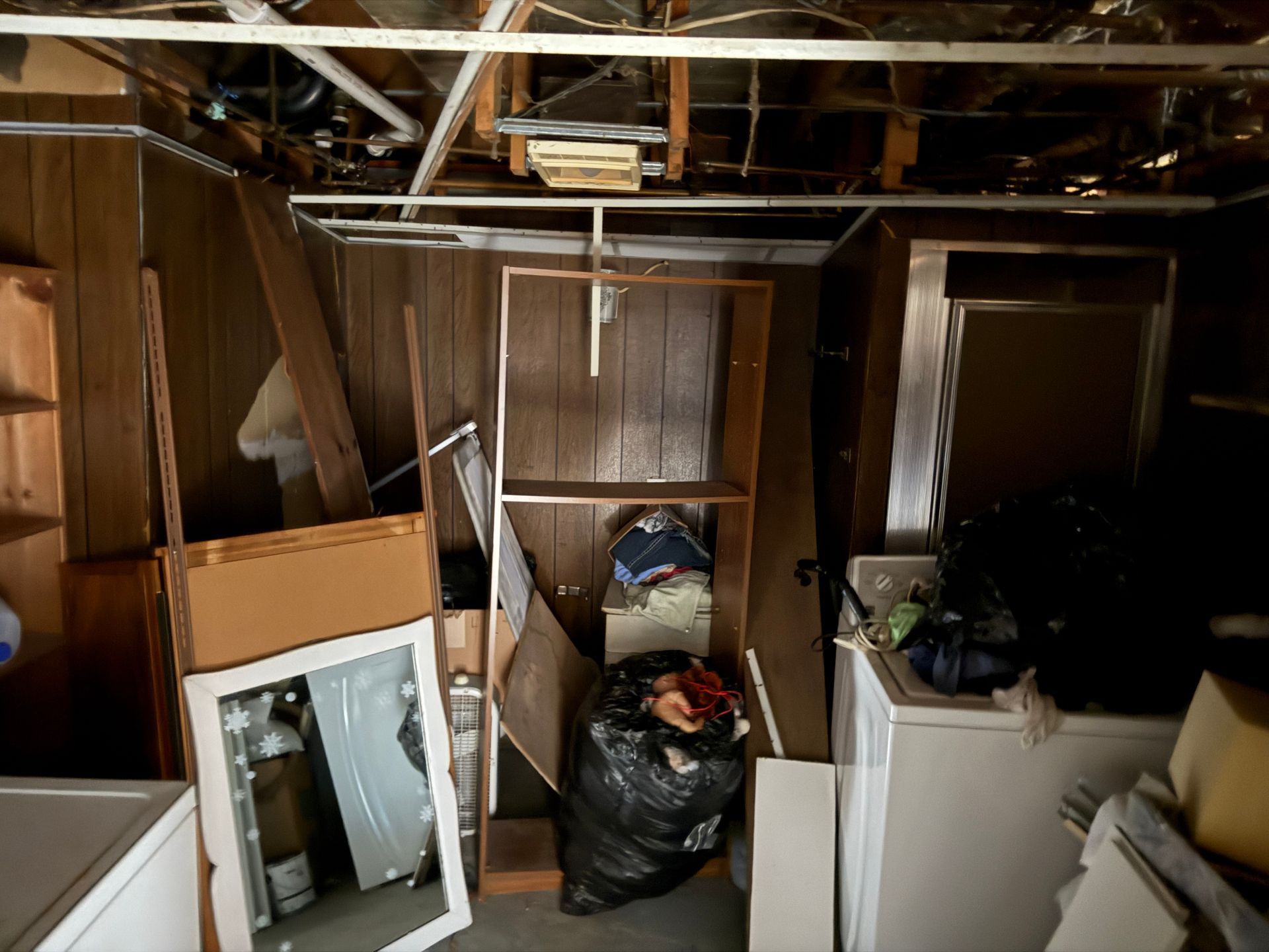 Basement with appliances.