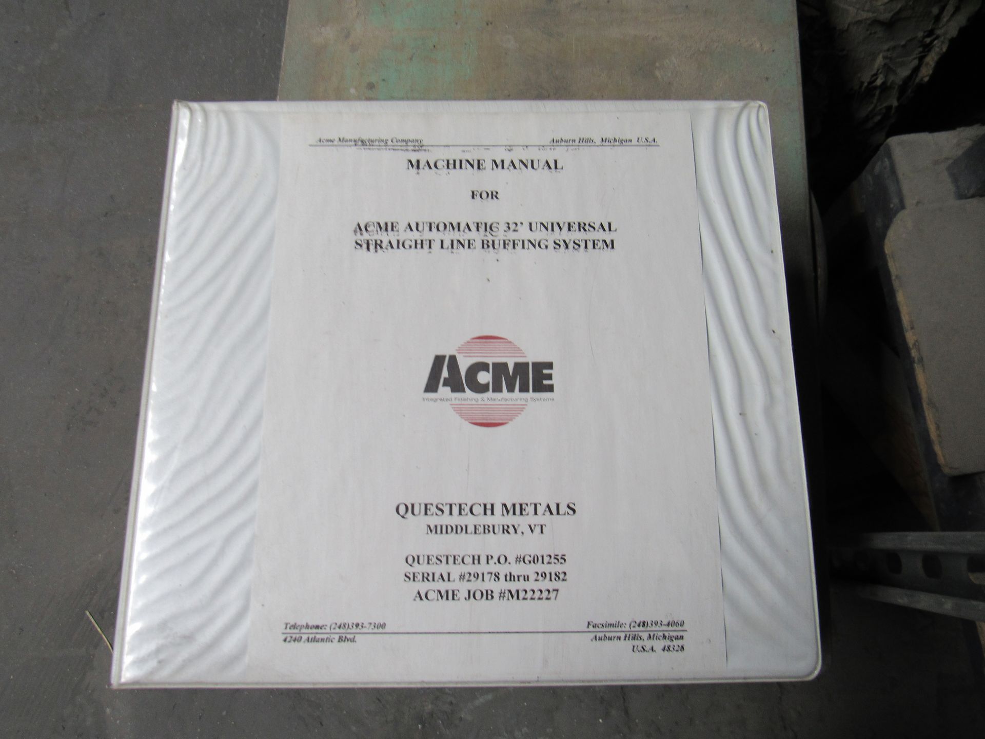 Machine manual for Acme Universal Straight Engraving Machine. White cover.