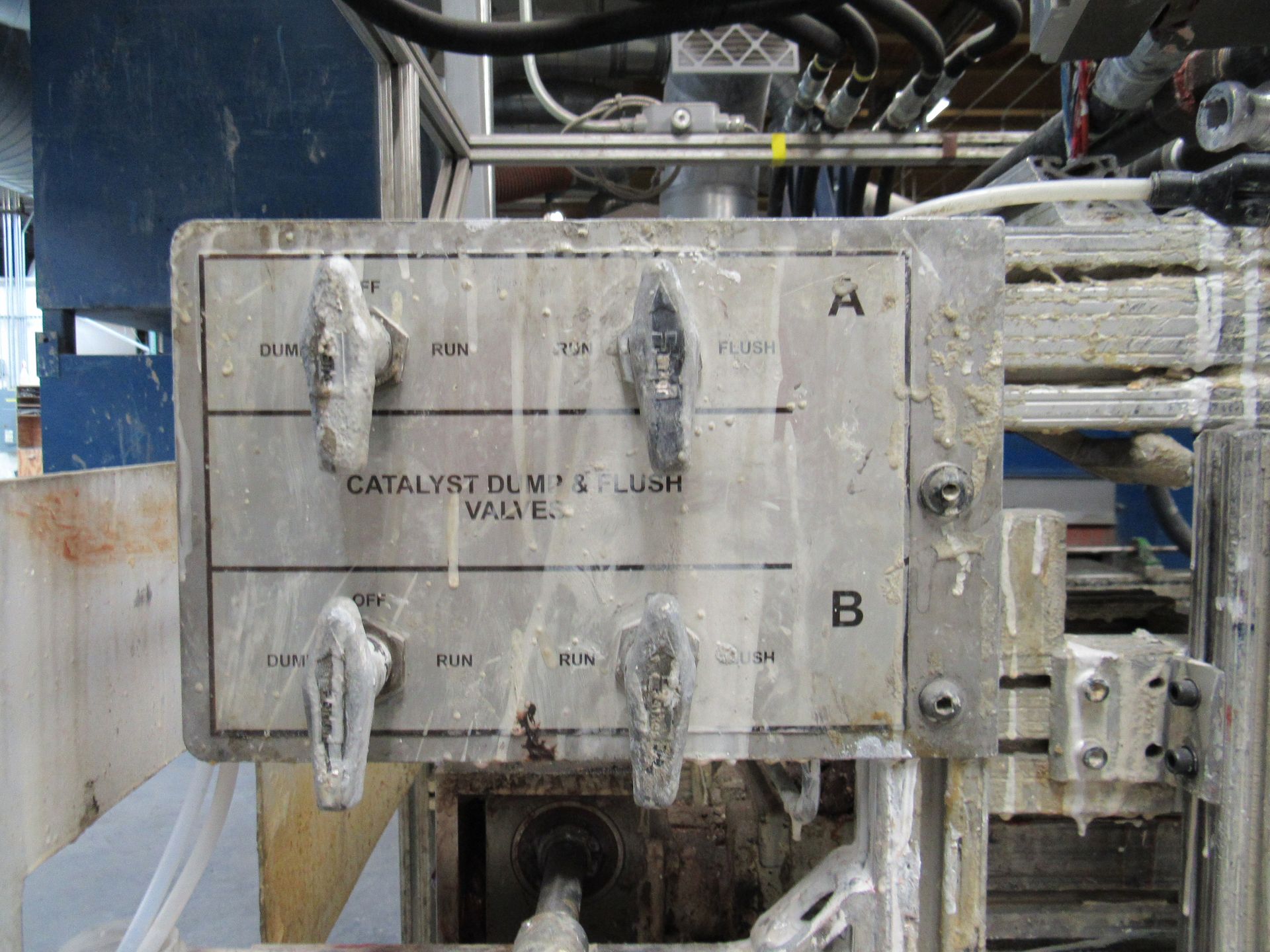 Close-up of a machine control panel. It has levers labeled A & B and reads 