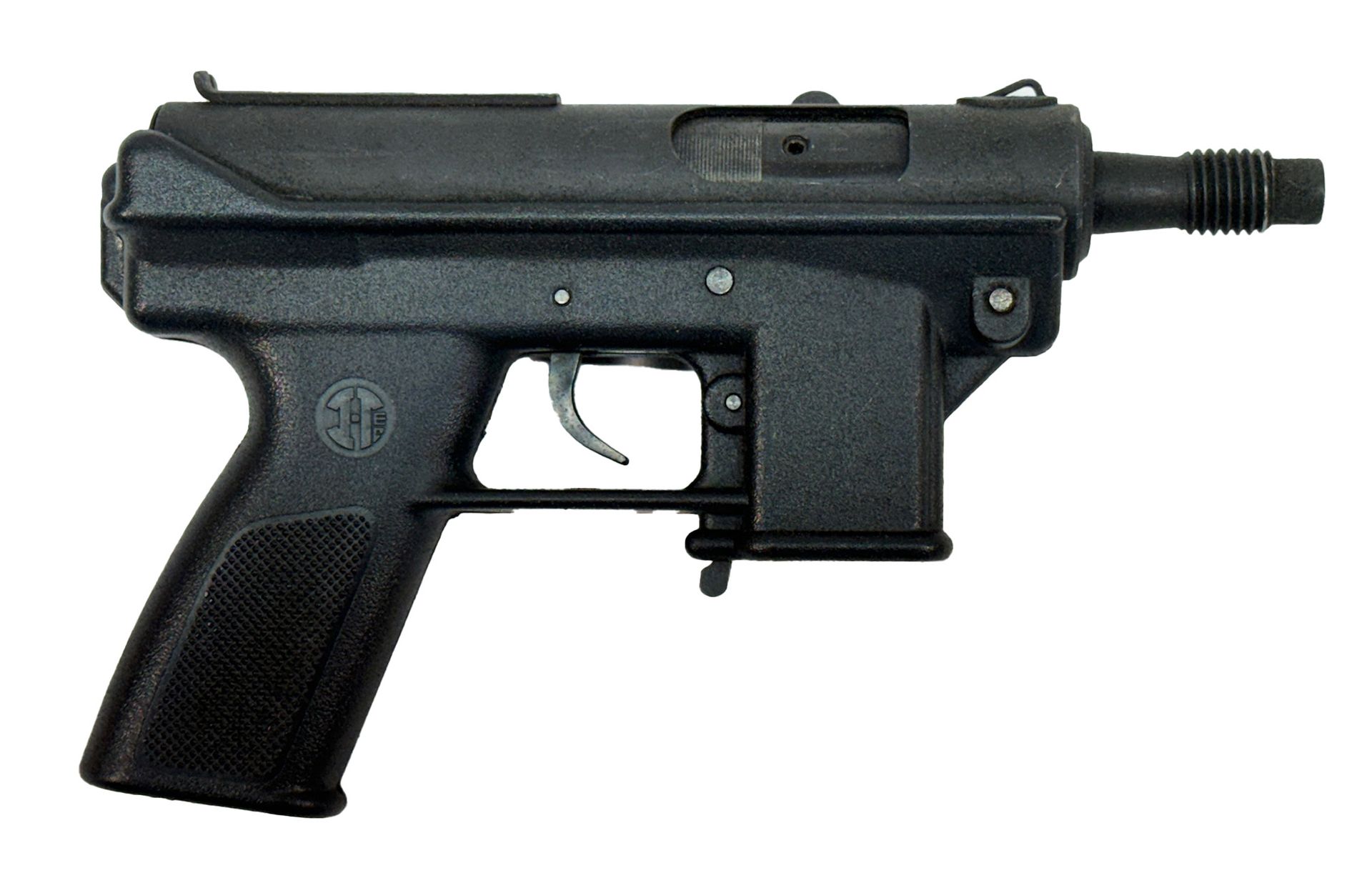 Black TEC-9 semi-automatic handgun, with a grip, trigger, and barrel.