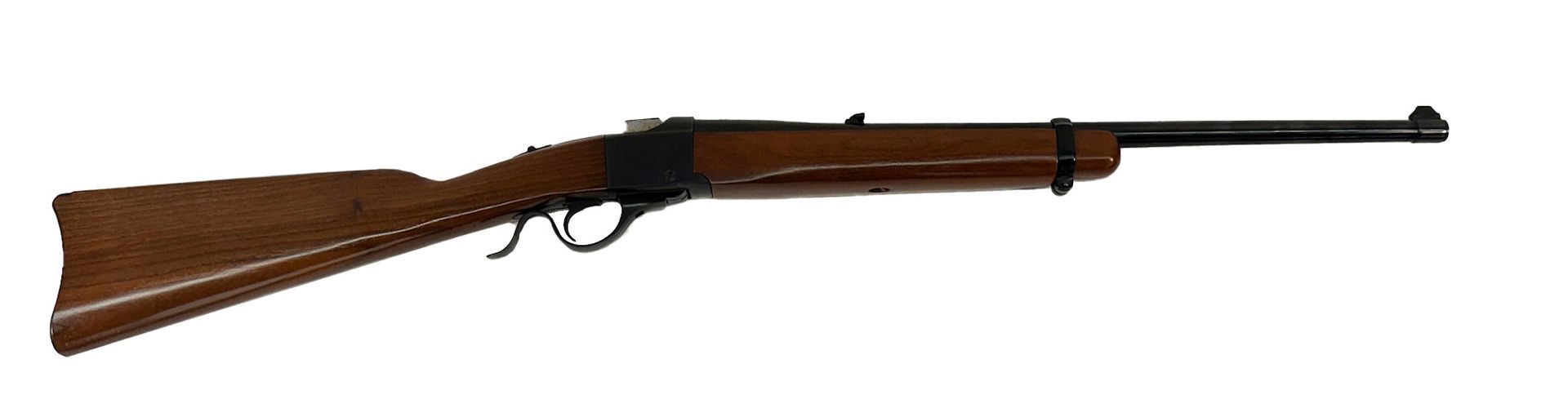 A brown lever-action rifle on a white background.