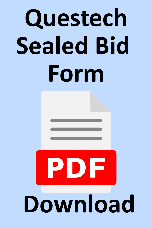 Questech Sealed Bid Form download button. White document icon with a red PDF label, on a light blue background.