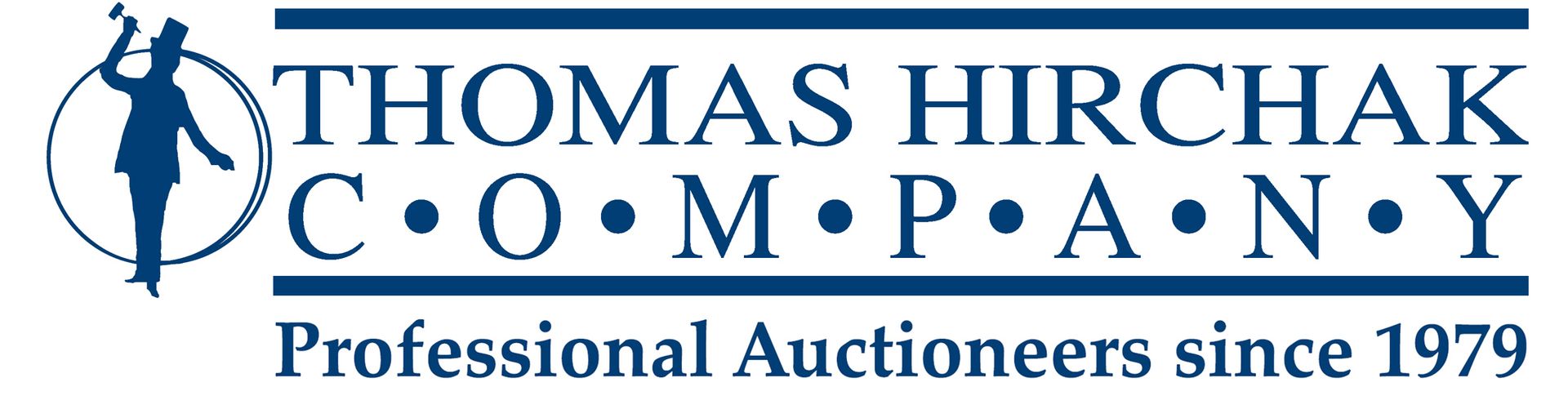 Thomas Hirchak Company logo with blue auctioneer figure and “Professional Auctioneers since 1979” text