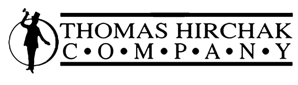 Logo of Thomas Hirchak Company, a silhouette of a man with a top hat holding a gavel within a circle.