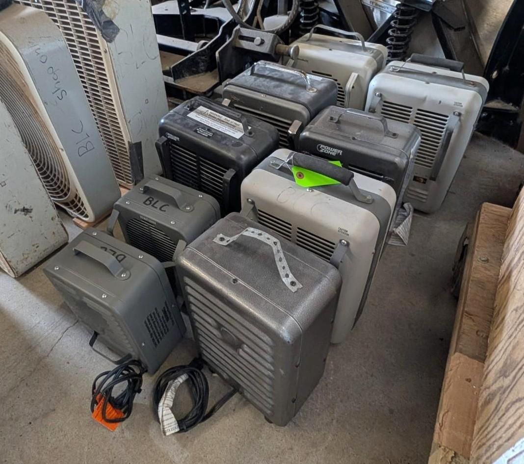 Stacked used air purifiers and fan units