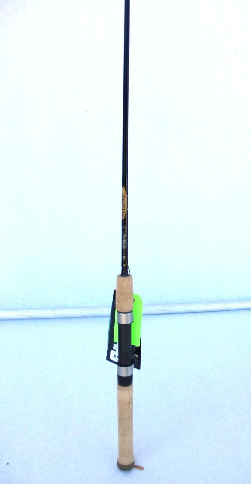 Black fishing pole with a beige base and green accents against a plain white background