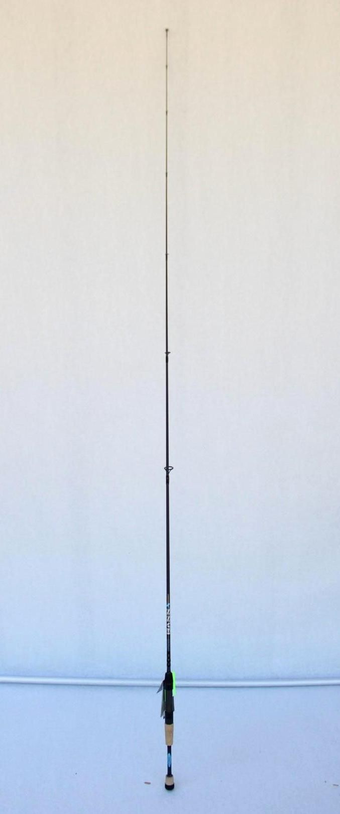 Tall fishing rod with a thin line, standing upright against a plain light background