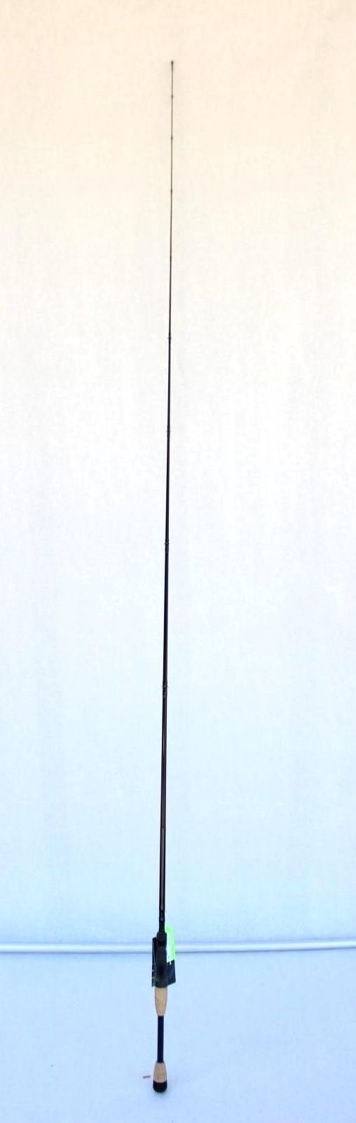 Tall fishing rod with line, standing upright against a plain light background