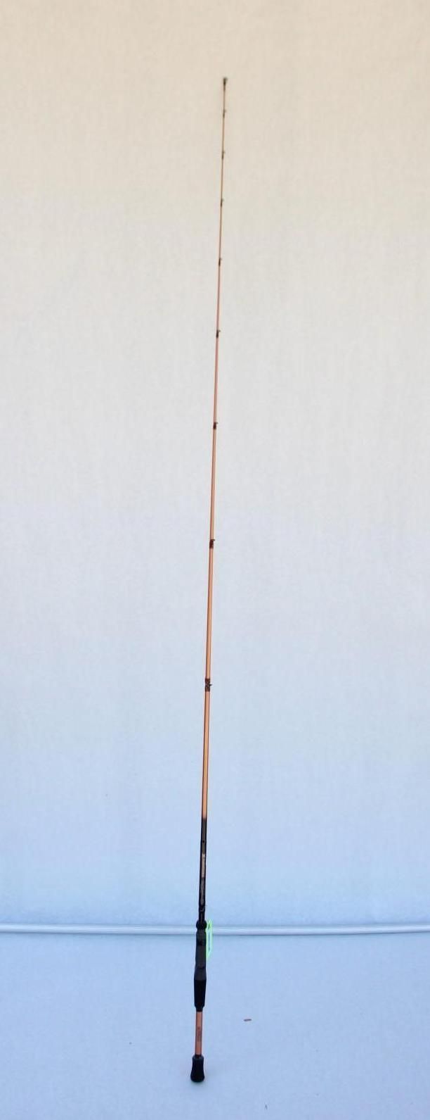 A tall, thin fishing rod standing upright against a plain white wall.