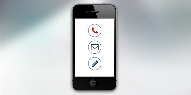 Smartphone screen showing three contact icons: phone, email, and message options.