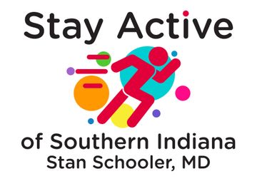 Stay Active logo for Southern Indiana Stan Schooler, MD, with colorful running figure icon