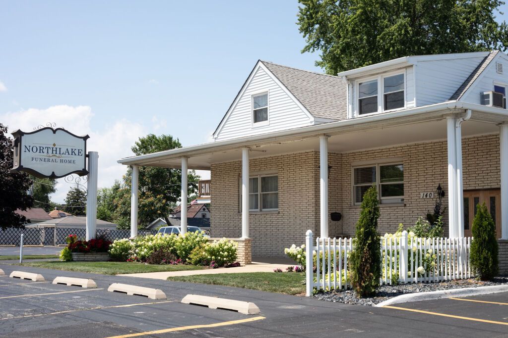 Funeral home with sign 