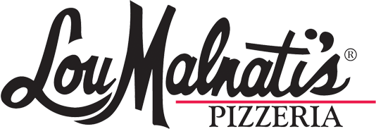 Lou Malnati's Pizzeria logo in black script, over a thin red line, with 