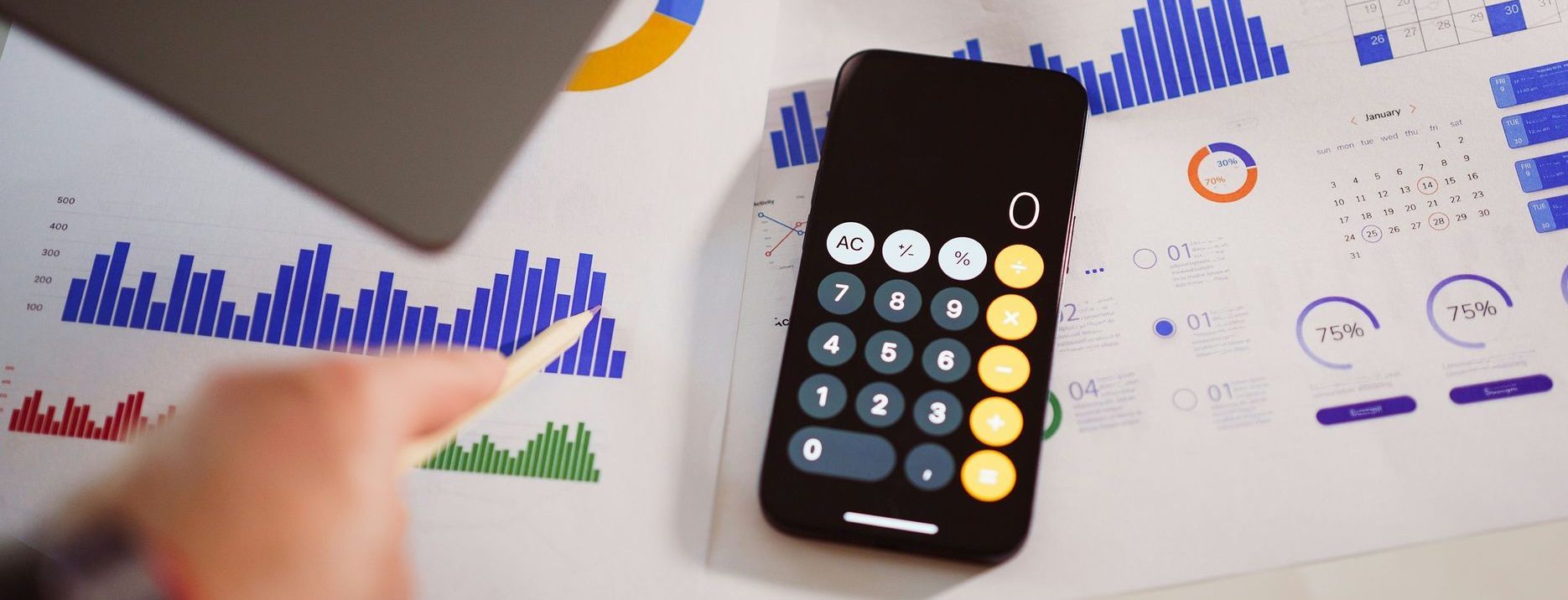calculator and documents