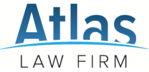 The logo for atlas law firm is blue and white.