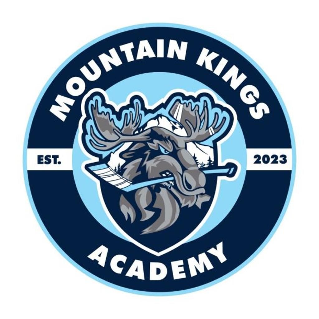 mountain kings logo blue and white with image of a moose