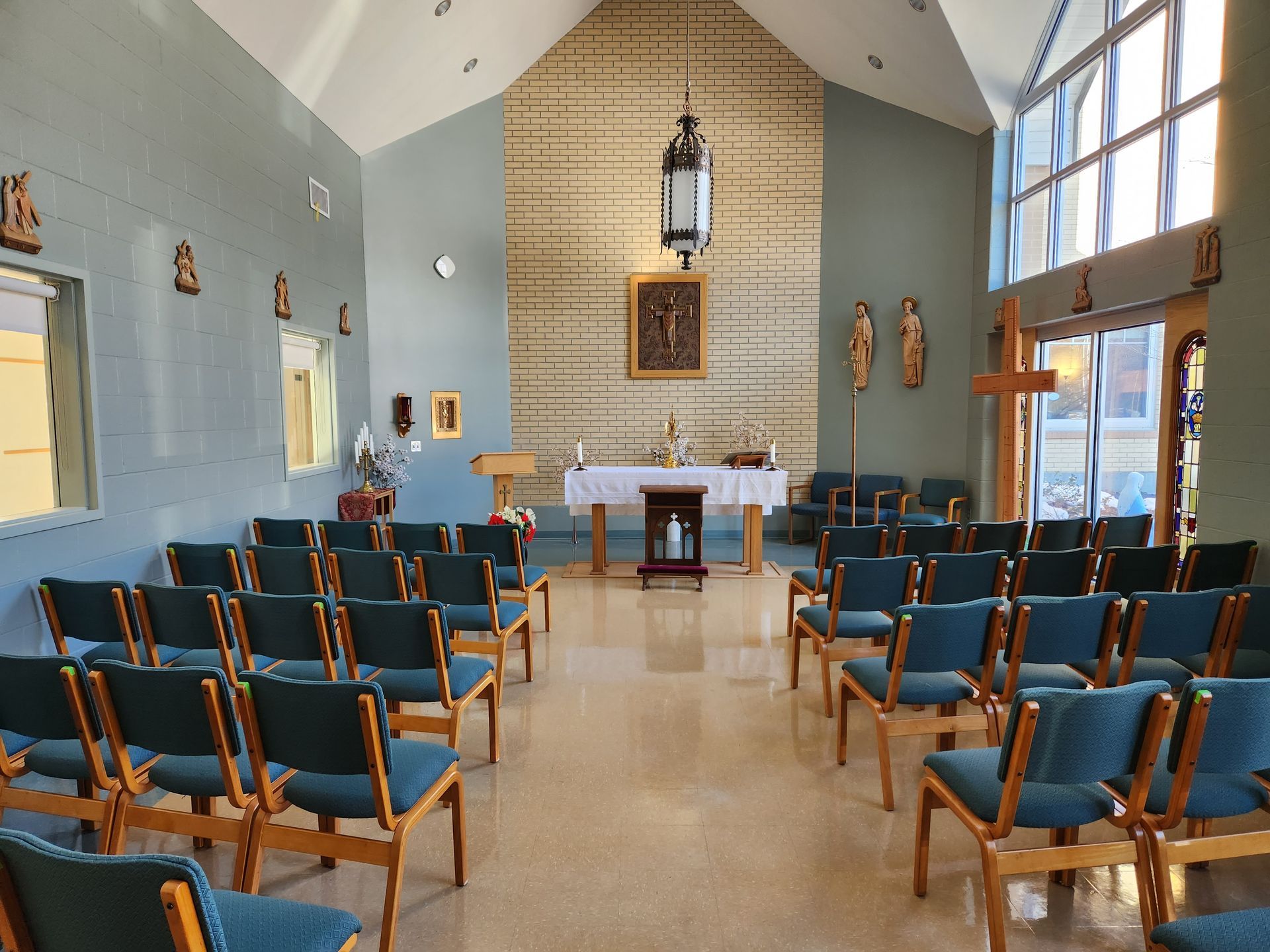 image of chapel with chairs and alter.
