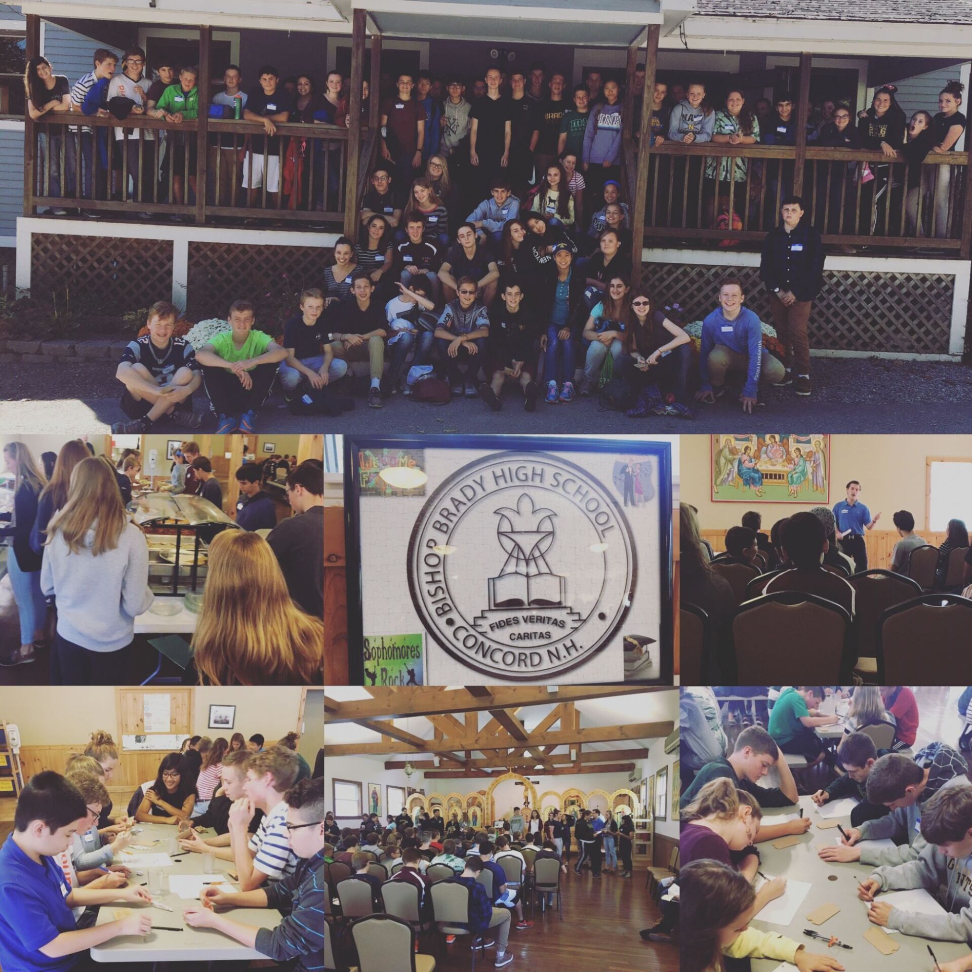 collage of students who are on a retreat with group pictures 