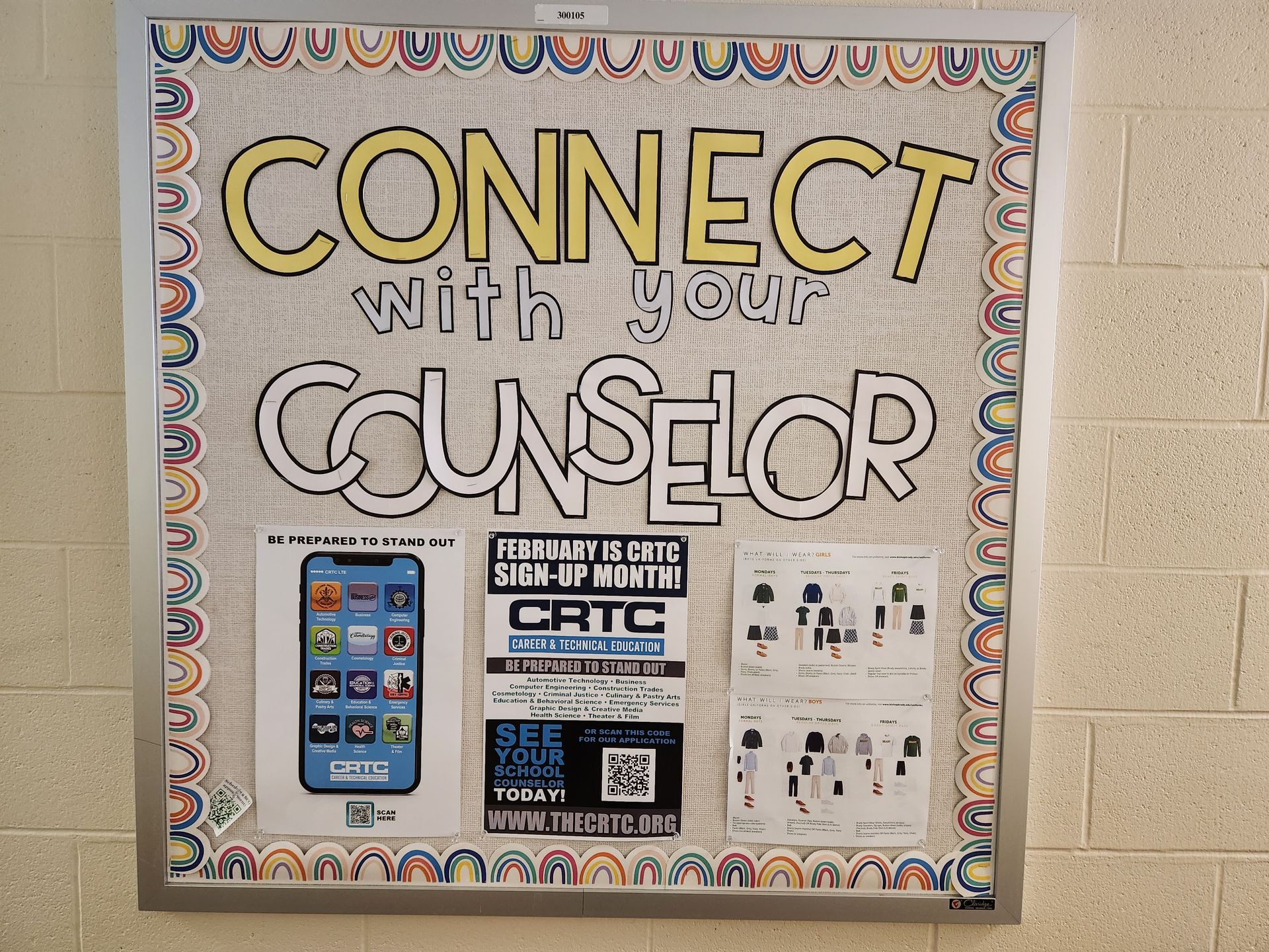 image of a bulletin board in the school that invites students into the counselor office 